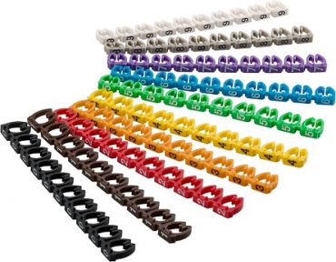 Kabelmarker-Clips "Ziffern 0-9", Ziffern jeweils in einer unterschiedlichen Farbe für Kabeldurchmess