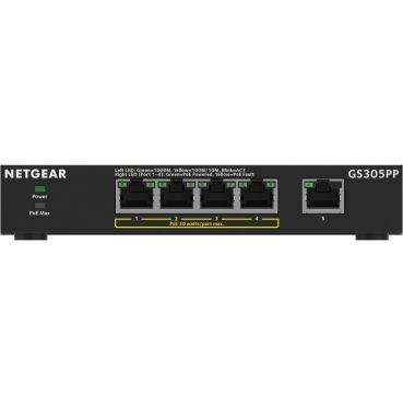 Netgear GS305PP - Switch - unmanaged - 5 x 10/100/1000 (4 PoE) Desktop - wandmontierbar - PoE (83 W)