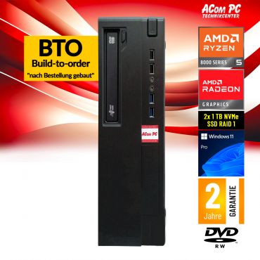 ACom BTO Business CHEF PC R5-8500G - Win 11 Pro - AMD Ryzen 5 8500G - 32 GB DDR5 RAM - 2x 1 TB SSD M.2 NVMe RAID 1 - AMD Radeon 740M - DVD±RW
