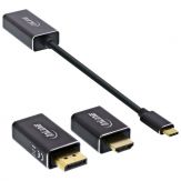 InLine USB Display Konverter Set 6-in-1, USB-C Stecker zu DisplayPort, HDMI, VGA (DP Alt Mode), 4K2K, schwarz, 0.2m