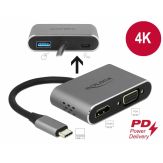 Delock - Externer Videoadapter - USB-C 3.1 zu VGA und HDMI mit USB 3.0 Port und PD (PowerDelivery) - 12 cm - Silber/Schwarz