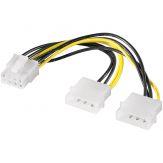 Grafikkarten Stromkabel/Stromadapter; PCI-E zu PCI Express 8 Pin - von 2x HDD/5,25 Zoll-Stecker (4-Pin) > PCIe-Buchse (8-Pin)