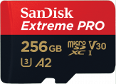 SanDisk Extreme Pro - 256 GB - A2 / Video Class V30 / UHS-I U3 / Class10 - Flash-Speicherkarte (microSDXC-an-SD-Adapter inbegriffen)